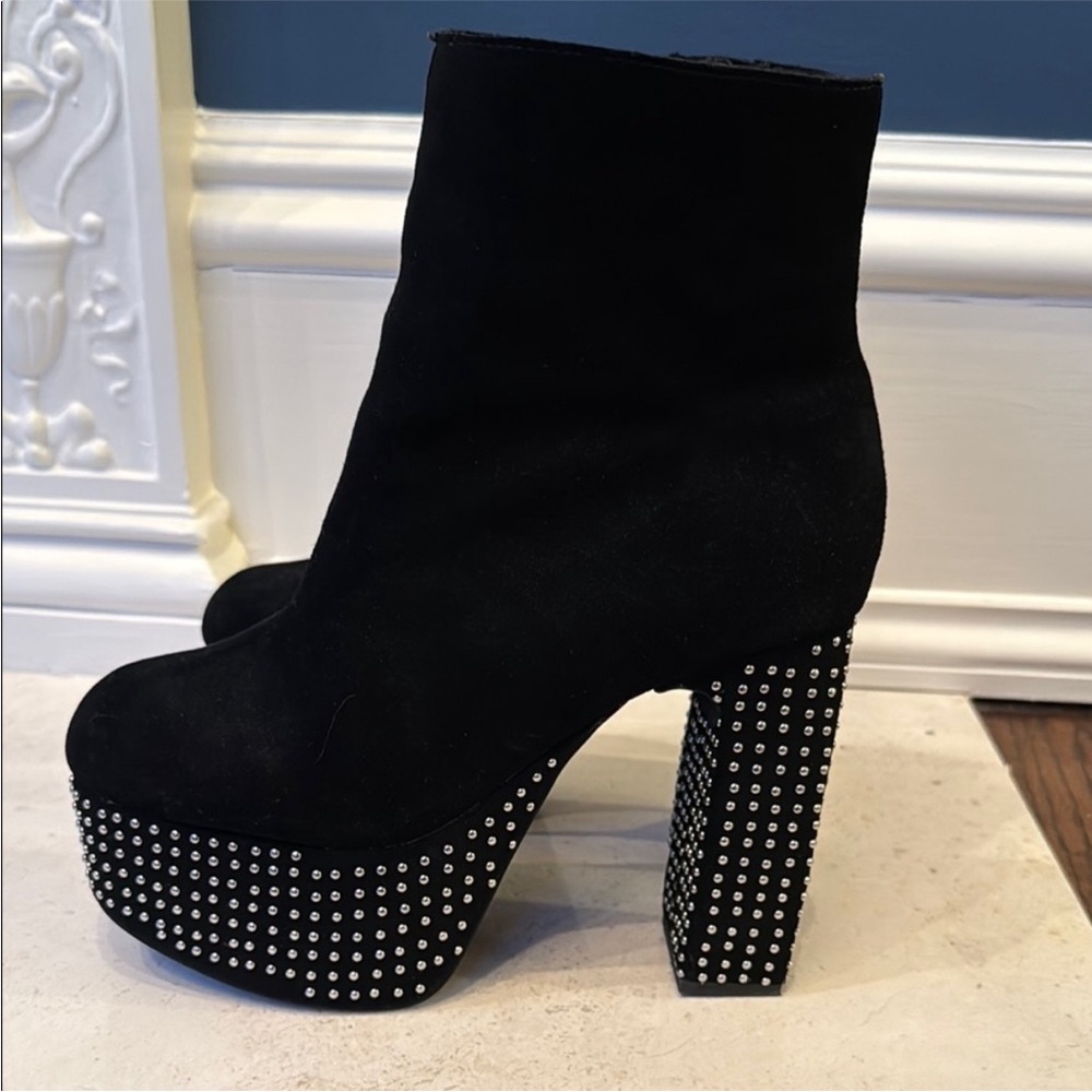 Jeffrey Campbell Black and Silver Heeled Boots with Studded Platform